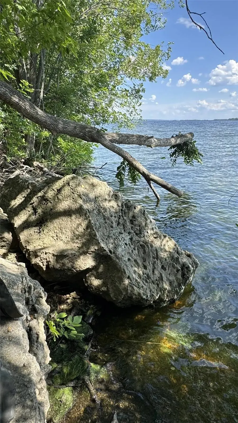 Известняковые скалы у воды на волжском берегу возле Печерского